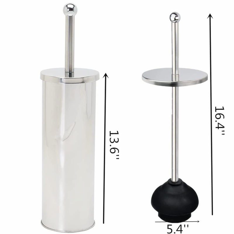Gecious Chrome Toilet Plunger with Holder Bathroom Metal Canister Holder Drip Cup, Heavy Duty, Deep Cleaning Silver - Image 2